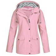 Jacenvly Rain Coat for Women Waterproof Windproof Drawstring Hooded Pocket Womens Fall Jackets Lightweight Warm Fashionable Casual Coats Hiking Mountain Ski Outdoor Sports Jacket